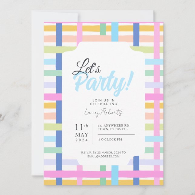 Convites Bright Rainbow Plaid Invite - Colourful Pastel (Frente)