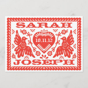 Convites Bright Red Papel Picado Estilo Pássaros