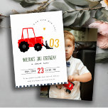 Convites Bright Red Yellow Digger Kids Foto Aniversário<br><div class="desc">Se você precisar de outro produto ou personalização correspondente,  por gentileza,  envie uma mensagem via Zazzle.</div>