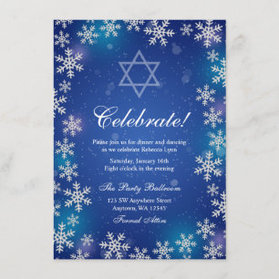 Convites Bright Snowflake Blue Winter Bat Mitzvah Recepção