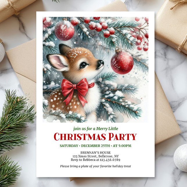 Convites Bright snowy forest baby deer Christmas invitation (Bright snowy forest baby deer Christmas invitation)