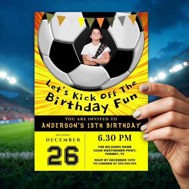 Convites Bright Sporty Custom Photo Birthday I | Soccer (Criador carregado)