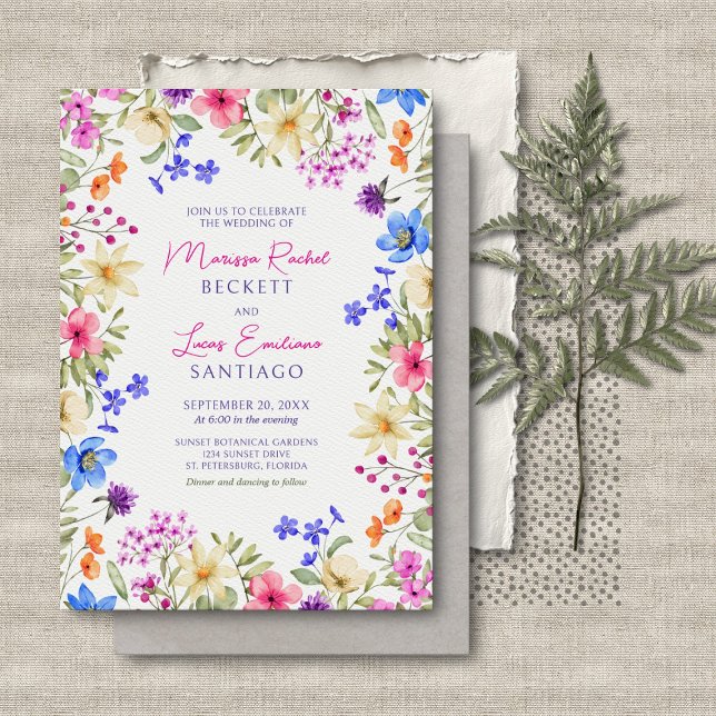 Convites Bright Vivid Colors Wildflower Wedding (Criador carregado)