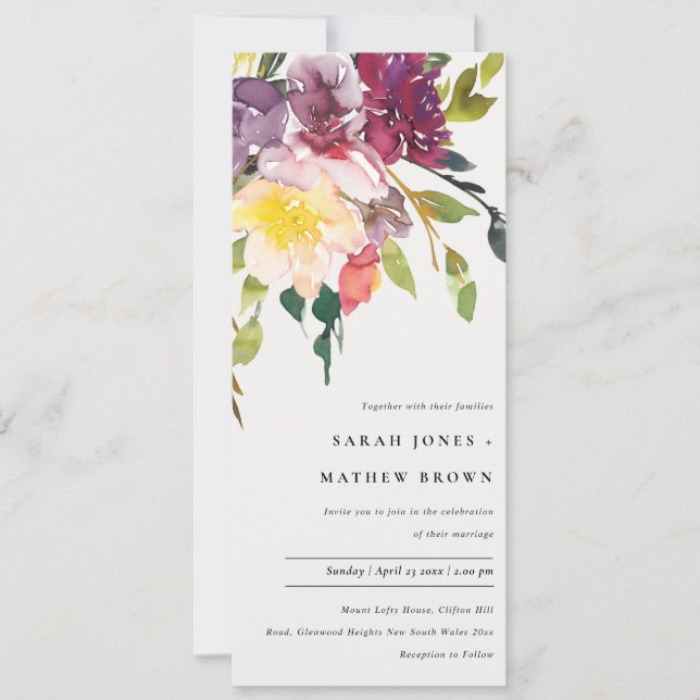 CONVITES BRIGHT YELLOW BLUSH BURGUNDY FLORAL WEDDING (Frente)