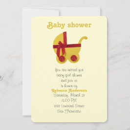 Convites Bright Yellow, carrinho de bebê vermelho para chá 
