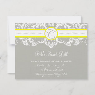 Convites Bright Yellow & Gray Damask Reception Cards