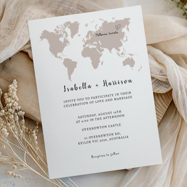 Convites BRIGHTEST Wedding Invitation World Map (Criador carregado)