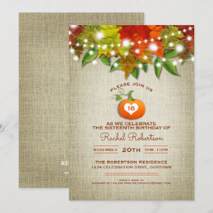 Convites Brile Lights Autumn Burlap Sweet 16 Party