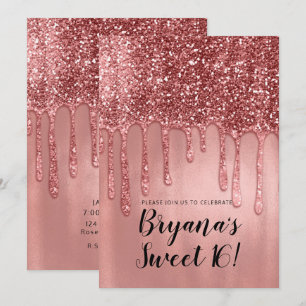 Convites Brilhando em Glitter Dourado Rosa Festa Cor-de-Ros