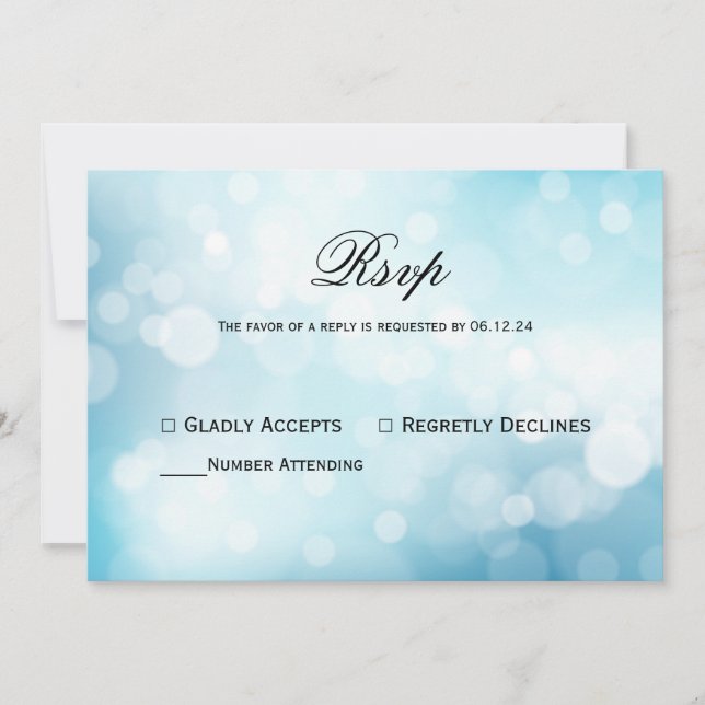 Convites Brilhante Azul Chic Bokeh Light Weding Rsvp (Frente)