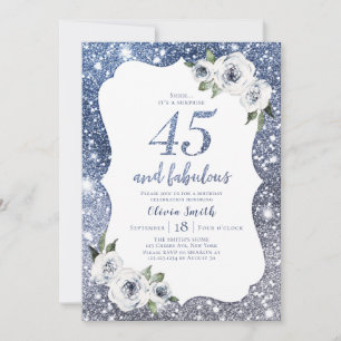 Convites Brilhante azul e floral 45 anos