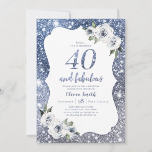 Convites Brilhante azul-faísca e aniversário de 40 anos flo