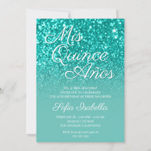 Convites Brilhante Bokeh Azul Glitter Ombre Mis Quince Años