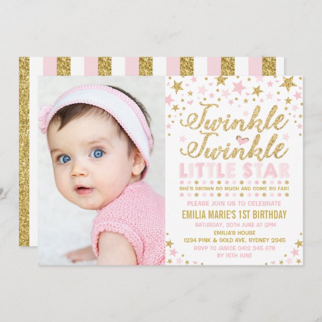Convites Brilhante Brilhante Pequeno primeiro aniversario d (Frente/Verso)