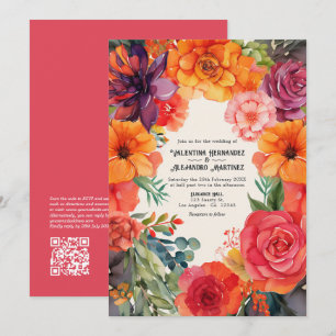 Convites Brilhante Casamento de Festa Floral com Código QR 