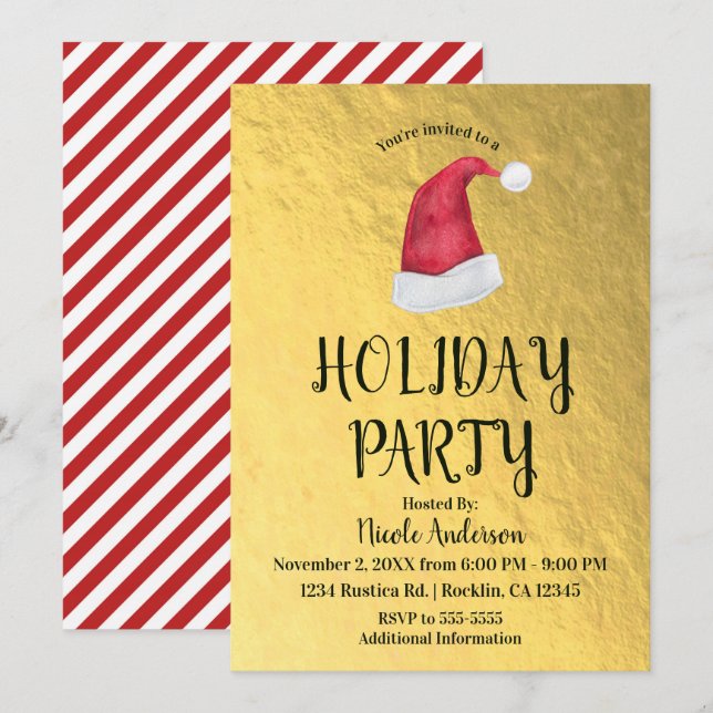 Convites Brilhante Chapéu de Natal Vermelho do Papai Noel p (Frente/Verso)