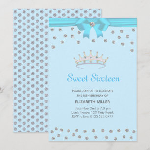 Convites Brilhante Chic Diamante Sweet Sixteen em Azul Clar