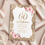 Convites Brilhante de ouro e floral rosa 60 anos<br><div class="desc">Fundo brilhante de ouro falso e floral cor-de-rosa pincelado com script "60 e fabuloso" no centro,  elegante e na moda,  excelente 60º convites de festas de aniversários.</div>