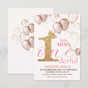 Convites Brilhante Dourada Princesa BlushPrimeiro Aniversár