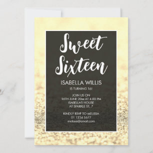Convites Brilhante dourado bling Sweet 16 elegant script