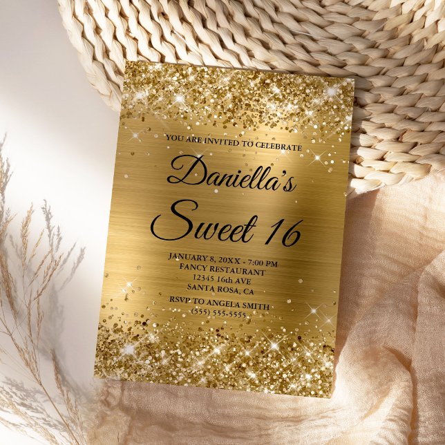Convites Brilhante Dourado brilhante e foil Sweet 16 (Create your own golden glam Sweet 16 invite for her.)