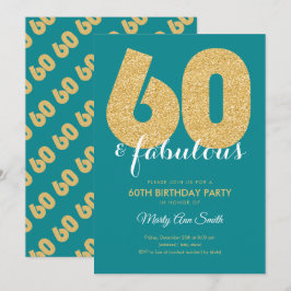 Convites Brilhante Dourado de Teal 60 e Festa de aniversári