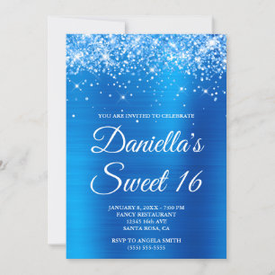 Convites Brilhante Espelhado Azul Foil Doce 16