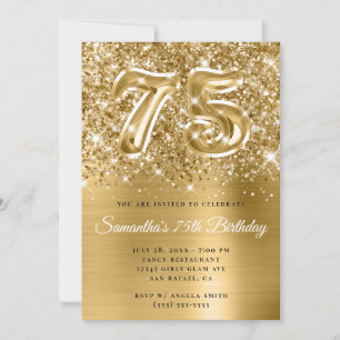 Convites Brilhante Espelhado Dourado Glam 75º Aniversário