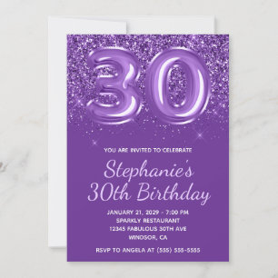 Convites Brilhante Espelhado Roxo Real Número 30 Aniversári