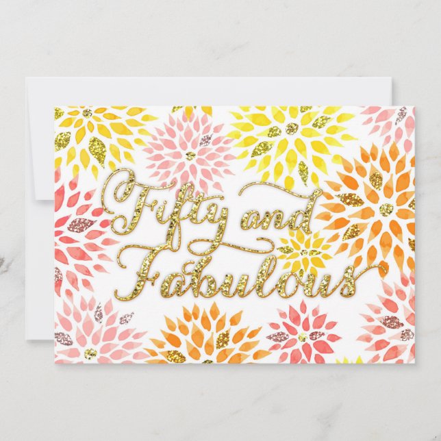 Convites Brilhante Floral 50 Fabuloso Aniversário (Frente)