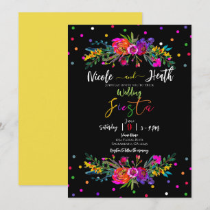 Convites Brilhante Floral Moderno & Casamento Fiesta Preto