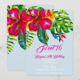 Convites Brilhante Floral Tropical Hibisco & Folhas Doce 16