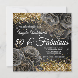 Convites Brilhante Glamouroso Dourado com Rosa Preta para 5