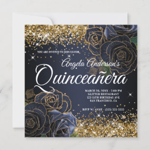 Convites Brilhante Glitter Dourado Rosa Azul Naval Quinceañ