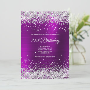 Convites Brilhante Glitter Prateado Magenta Roxo Seda Folha
