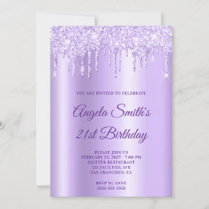 Convites Brilhante Glitter Roxo Pálido Gotas Lavanda Ombre