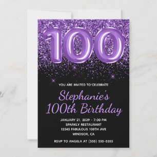 Convites Brilhante Glitter Roxo Real Número 100