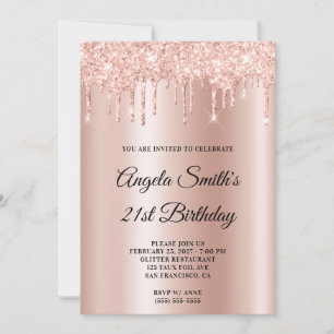 Convites Brilhante Glittery Drips Rose Gold Ombre