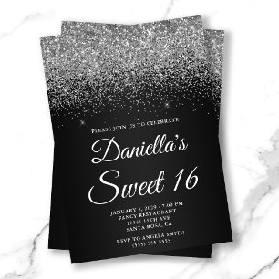 Convites Brilhante Gradiente Preto Glitter Prata Doce 16