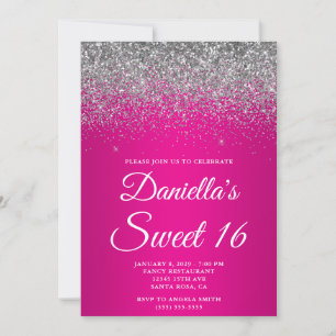 Convites Brilhante Gradiente Rosa Quente Glitter Prata Swee