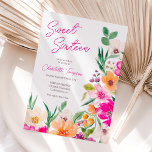 Convites Brilhante guião de flores silvestres Doce 16<br><div class="desc">Ilegante,  brilhante e ousado,  ilustração das flores primavera de verão com bonito flor selvagem e roteiro de pincel doce 16 com uma tipografia moderna de caligrafia com néon brilhante,  flores cor-de-rosa,  laranja,  verde e amarelas,  num fundo branco editável.</div>