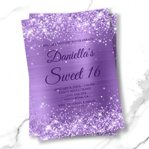 Convites Brilhante Luz Roxo Brilho e Folha Doce 16