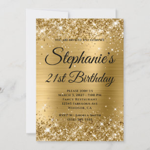 Convites Brilhante Monograma Chique Dourado Aniversário de