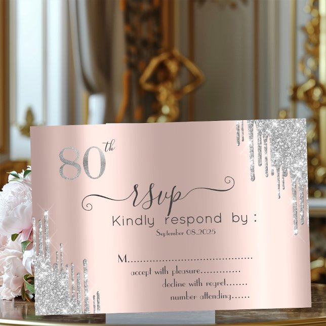 Convites Brilhante Prata Chic Gotejamento Dourado Rosa RSVP (Criador carregado)