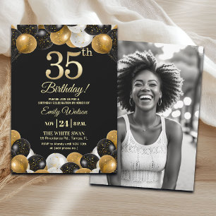 Convites Brilhante Preto Dourado Elegante Fotografia de 35º