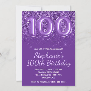 Convites Brilhante Purpura Real Gliter Número 100 Aniversár