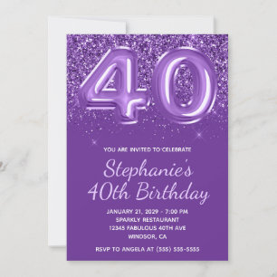 Convites Brilhante Purpura Real Gliter Número 40 Aniversári