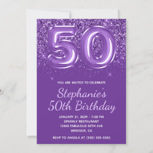 Convites Brilhante Reluzente Roxo Real Número 50 Aniversári