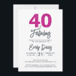 Convites Brilhante rosa 40 e fabuloso | ANIVERSÁRIO DE 40 A<br><div class="desc">Um convite para fotos chique, elegante e aniversário de 40 anos que você pode personalizar e enviar para a sua festa da quadragésima festa de aniversário. As palavras "40 e Fabuloso" em brilho preto-e-rosa-quente são definidas com caligrafia elegante e tipografia moderna. Desenvolvido exclusivamente para você pelo Happy Dolphin Studio! @felydolphinstudio...</div>