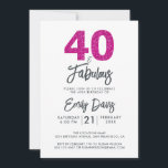 Convites Brilhante rosa 40 e fabuloso | ANIVERSÁRIO DE 40 A<br><div class="desc">Um convite para fotos chique, elegante e aniversário de 40 anos que você pode personalizar e enviar para a sua festa da quadragésima festa de aniversário. As palavras "40 e Fabuloso" em brilho preto-e-rosa-quente são definidas com caligrafia elegante e tipografia moderna. Desenvolvido exclusivamente para você pelo Happy Dolphin Studio! @felydolphinstudio...</div>